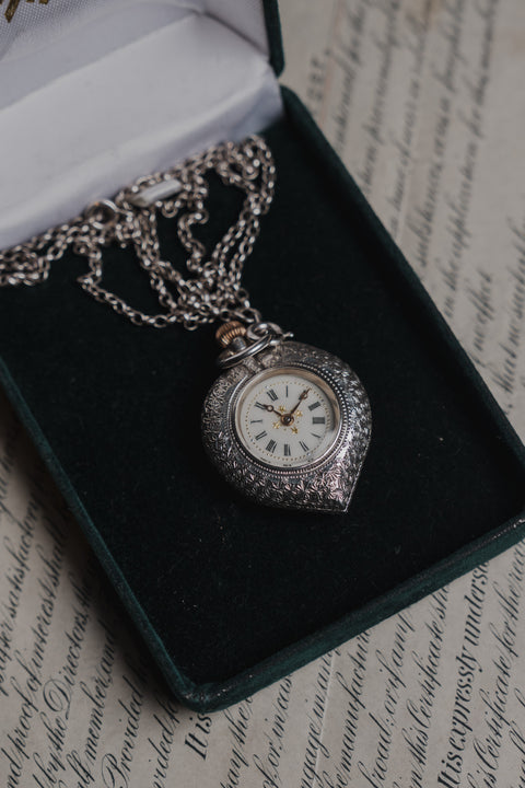 1930年代瑞士銀琺瑯心型懷錶