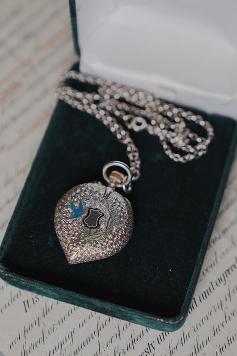 1930年代瑞士銀琺瑯心型懷錶