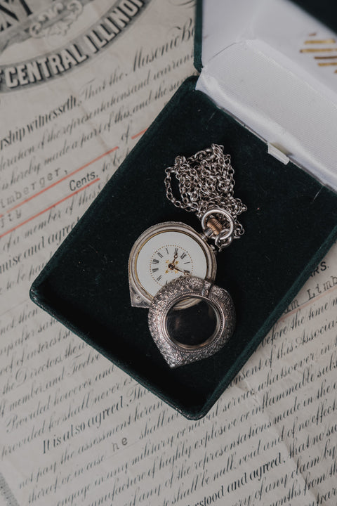 1930年代瑞士銀琺瑯心型懷錶